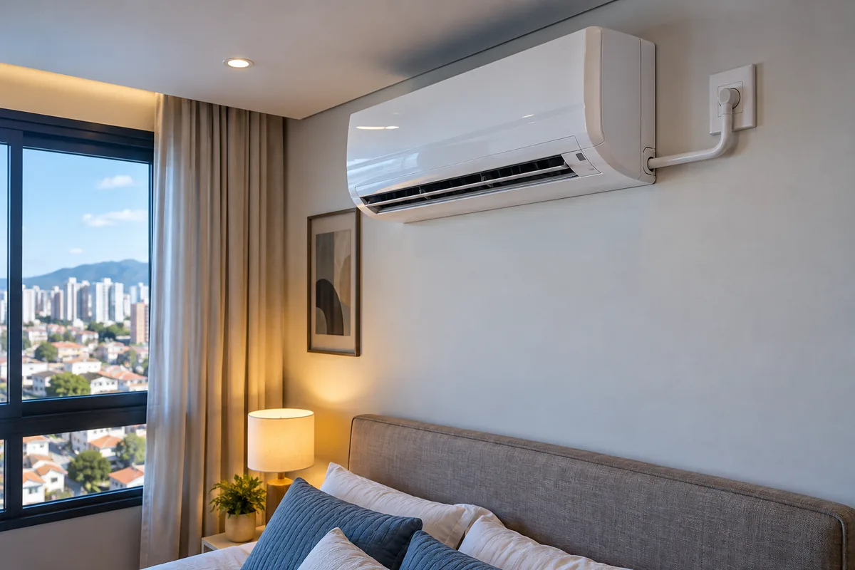 Ponto elétrico instalado para ar-condicionado split em quarto de Guarulhos