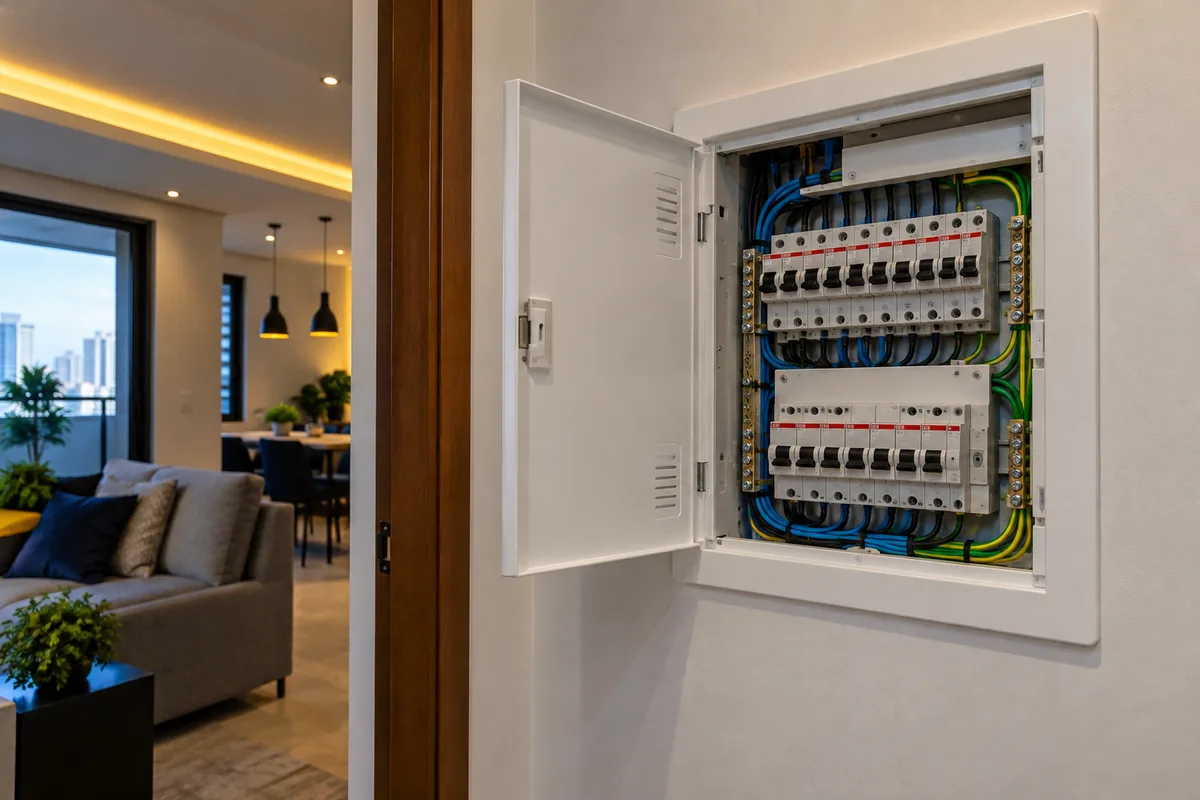 Quadro de distribuição organizado por eletricista residencial em Guarulhos
