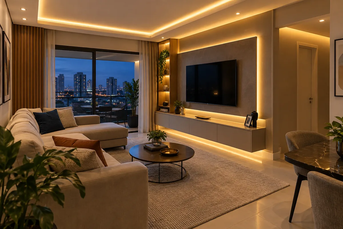 Iluminação LED indireta instalada em sala residencial em Guarulhos