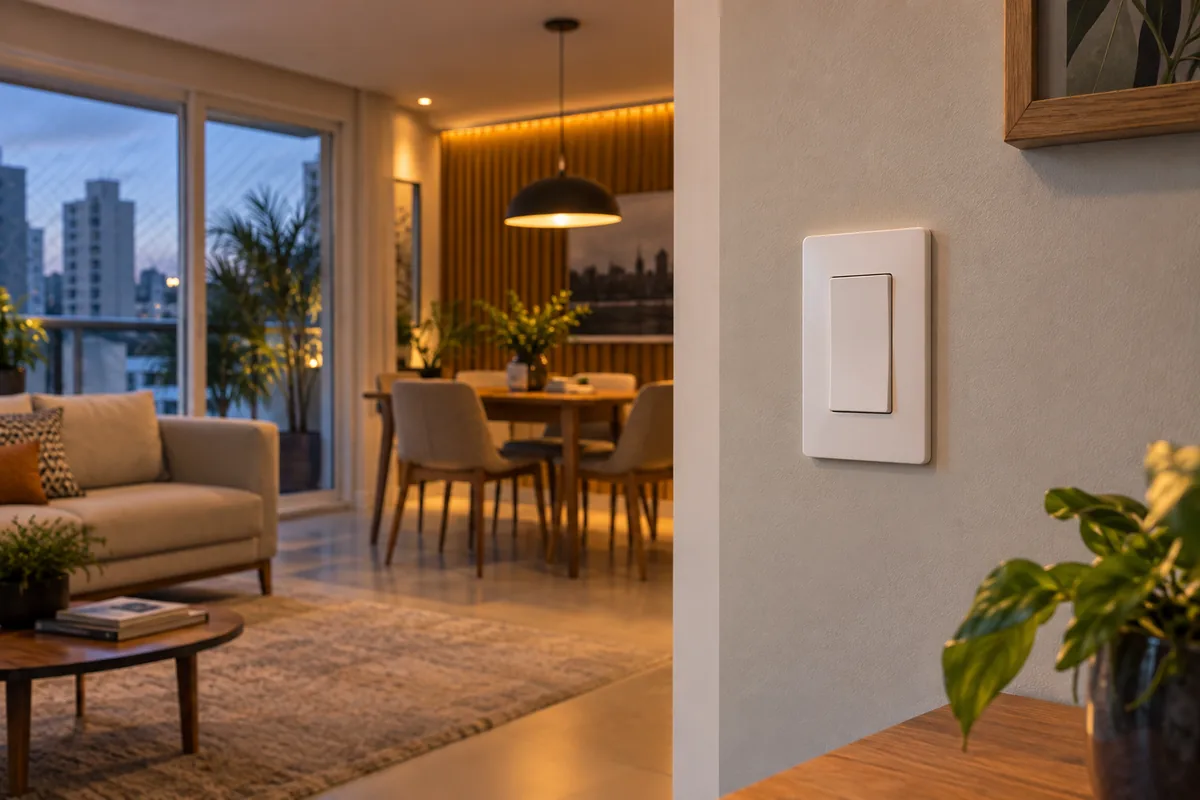 Interruptor moderno instalado em parede residencial em Guarulhos