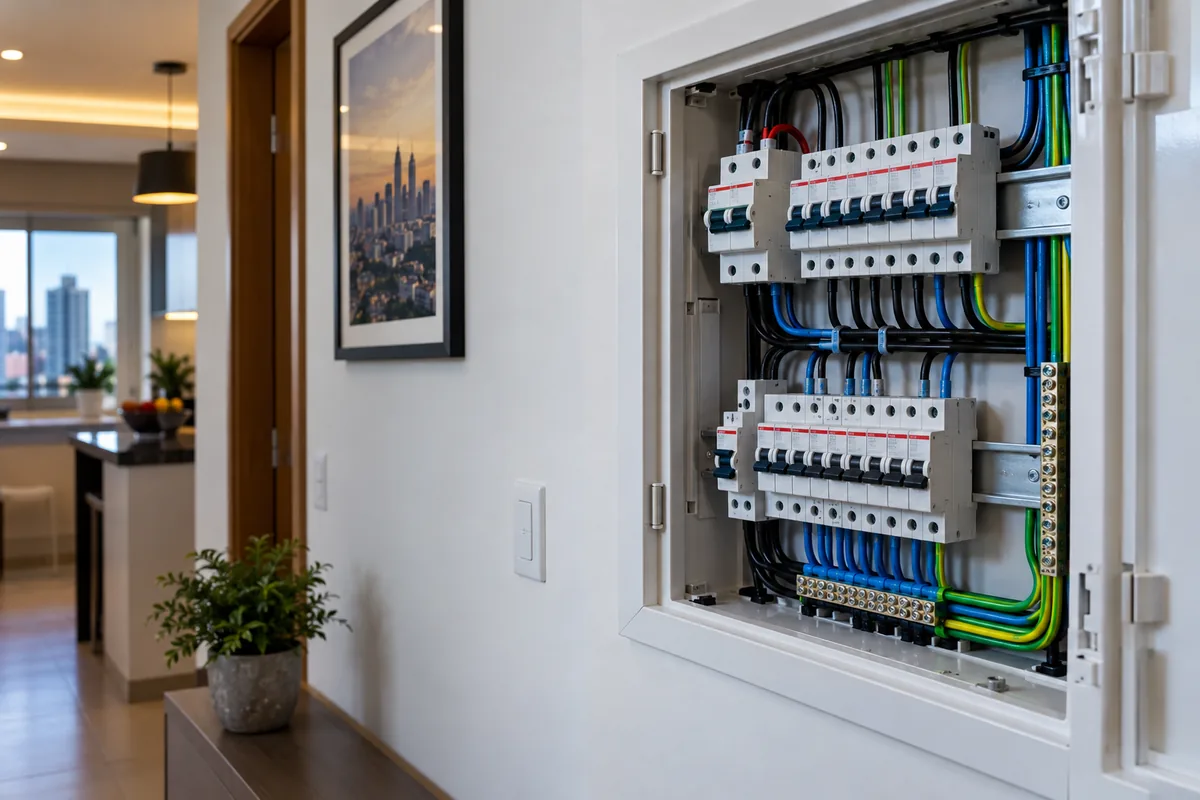 Disjuntor novo instalado em quadro elétrico residencial em Guarulhos