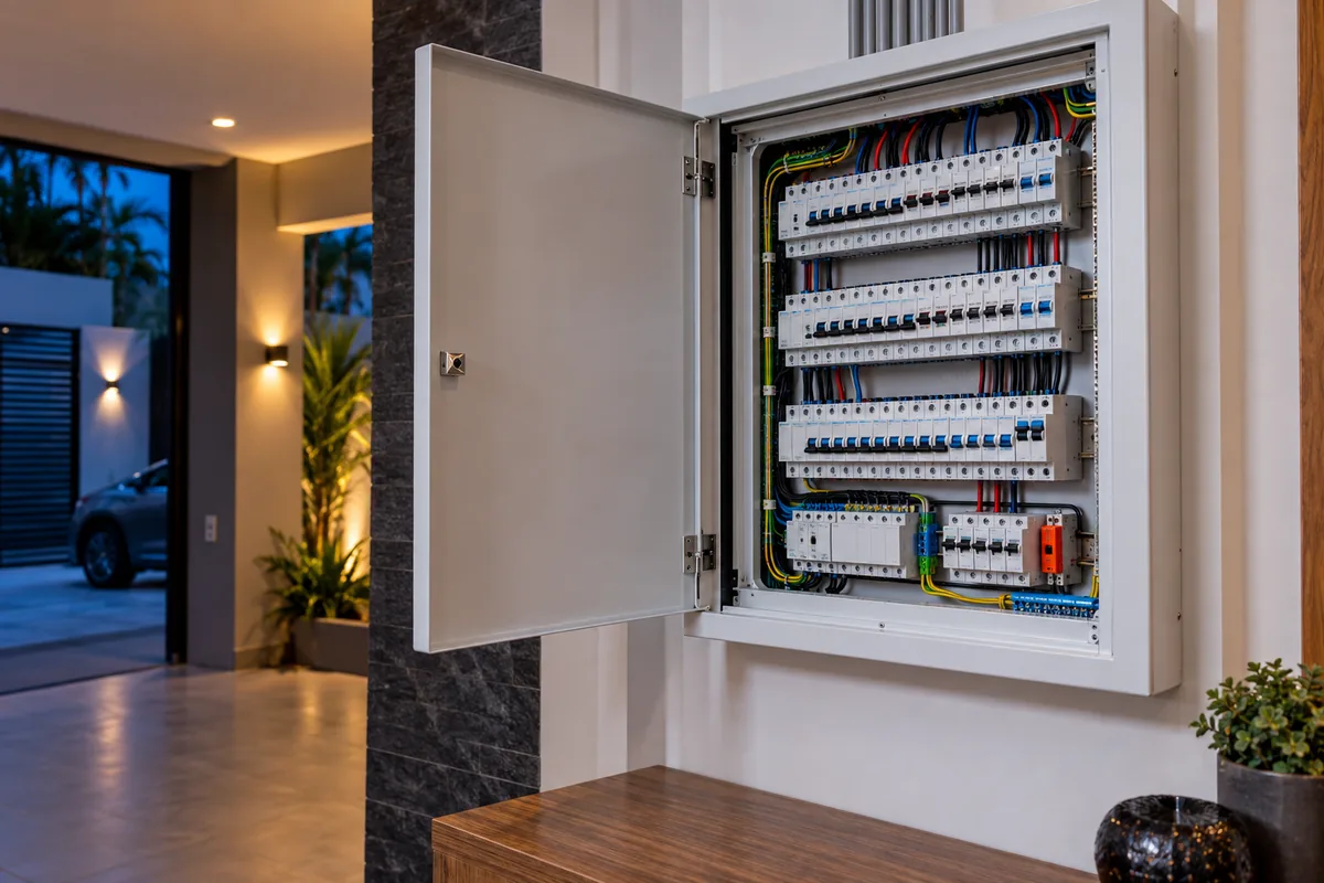 Quadro de distribuição residencial grande com circuitos organizados em Guarulhos