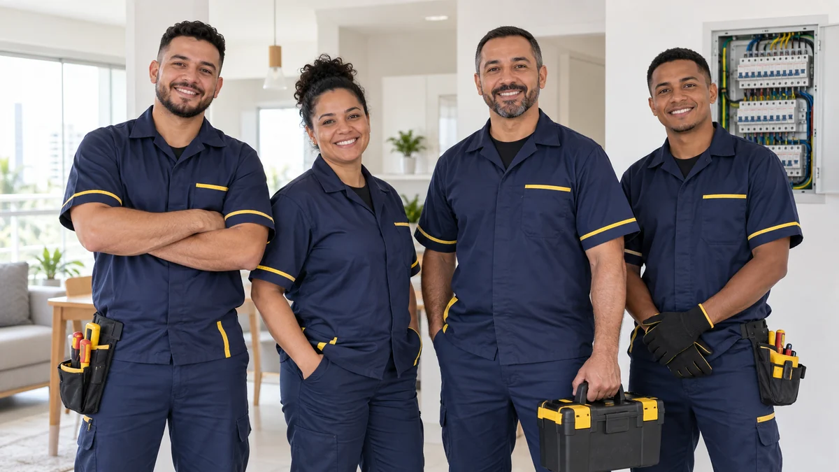 Equipe de eletricistas pronta para atender